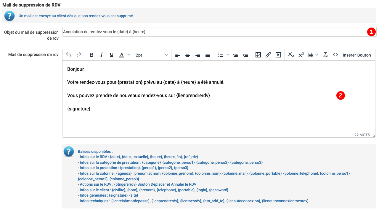 Configurer les préférences de mes rappels de mails / SMS